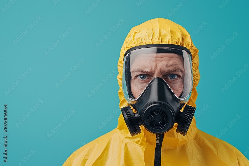 A man in a yellow suit with a mask on his face A man in a yellow suit with a mask on his face