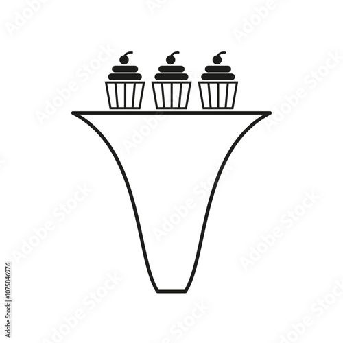 Cupcake icon. Dessert display vector. Sweet treat symbol. Black and white illustration.