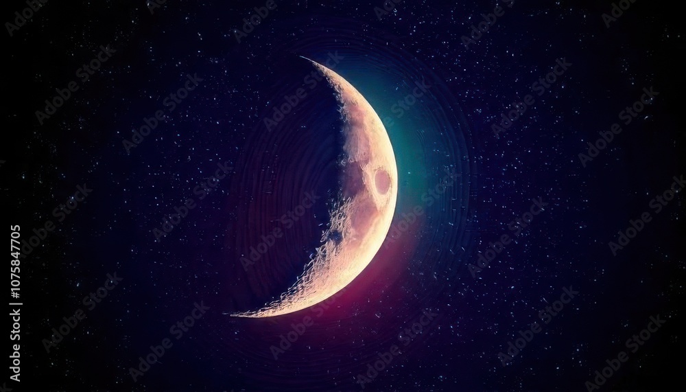 A close up of a half moon with stars in the background A close up of a half moon with stars in the background