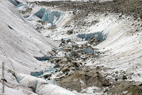 The detail of glacial stream on the glacier Mer de Glace. photo