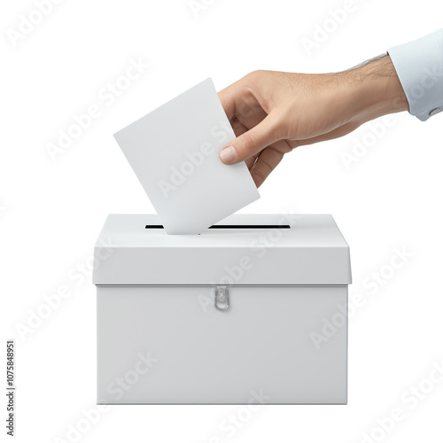 Hand placing a ballot into a voting box, transparent background
