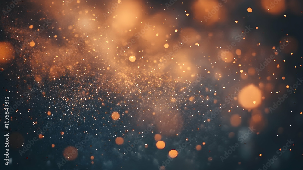 Fototapeta premium Abstract Bokeh Background with Gold Dust and Lights, Sparkle, Glitter, Glow, Texture, Overlay