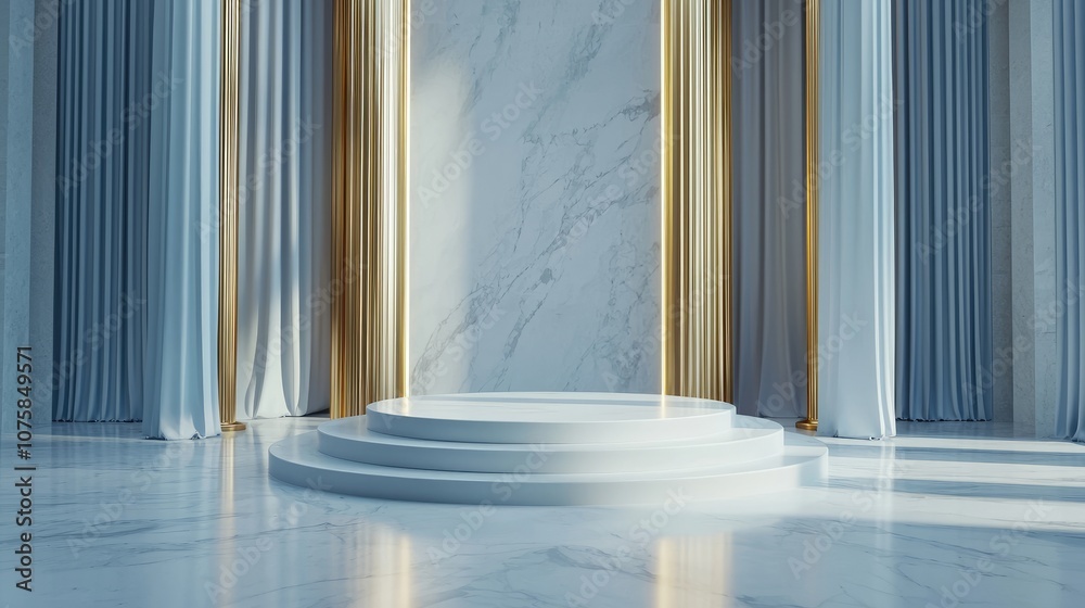 Circular Pedestal Platform in Minimalist Marble Interior Circular Pedestal Platform in Minimalist Marble Interior