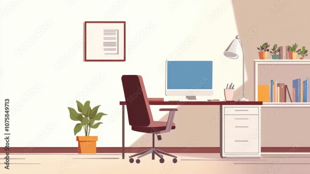 Flat vector design of a professional workspace: An empty desk Flat vector design of a professional workspace: An empty desk