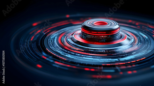 Abstract Technology Background with Circular Red and Blue Lights, futuristic, digital, interface, circuit board, data