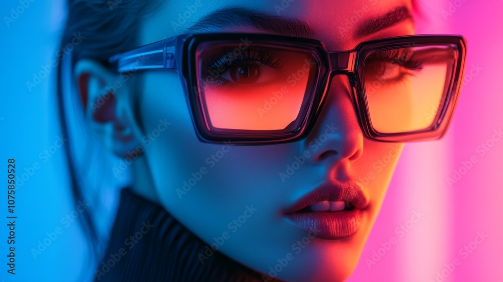 Woman in oversized sunglasses with futuristic vibe Woman in oversized sunglasses with futuristic vibe