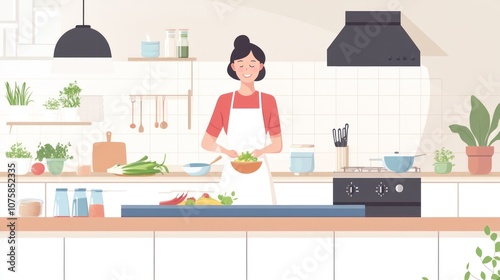 Woman Cooking in a Modern Kitchen