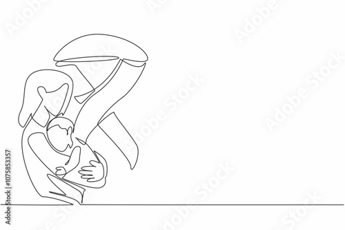 Single continuous line drawing a mother holding a baby. Sense of protection and nurturing. Guardian mother. Protective. Caring. International Childhood Cancer Day. One line design vector illustration