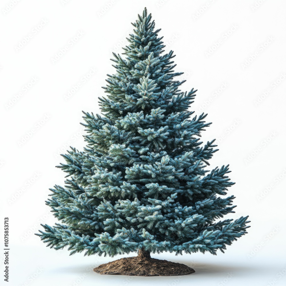 Fototapeta premium Conical Blue Christmas Tree with Dense Needles - Winter Festive Display, Christmas Decoration