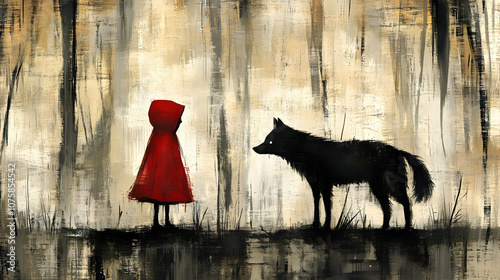 Little Red Riding Hood and the Wolf, fairytale, forest, woods, trees, dark forest