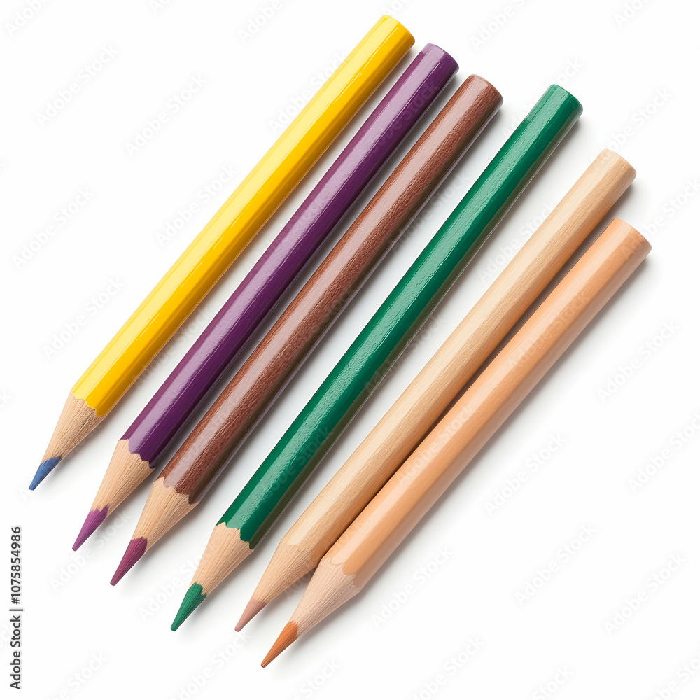 Six Colour Wooden Pencils on White Background, colored pencils, drawing, art, crayons, stationery Six Colour Wooden Pencils on White Background, colored pencils, drawing, art, crayons, stationery