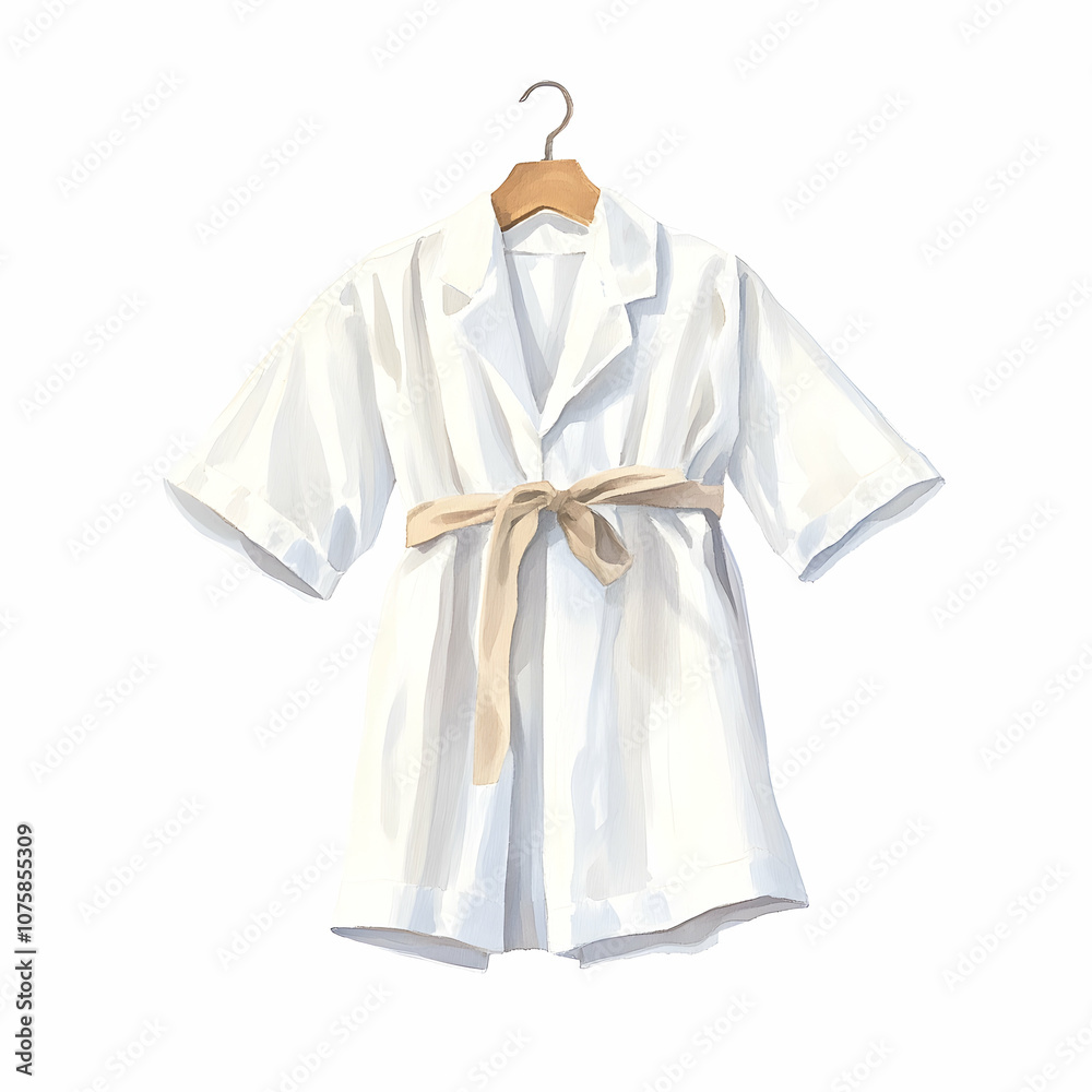 White Bathrobe with Tan Belt Watercolor Illustration, white robe, painting, art, fashion, clothing White Bathrobe with Tan Belt Watercolor Illustration, white robe, painting, art, fashion, clothing