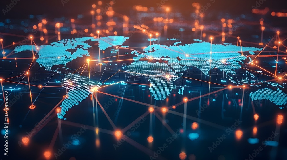 Obraz premium Digital Global Learning Network with Virtual Classroom Connections