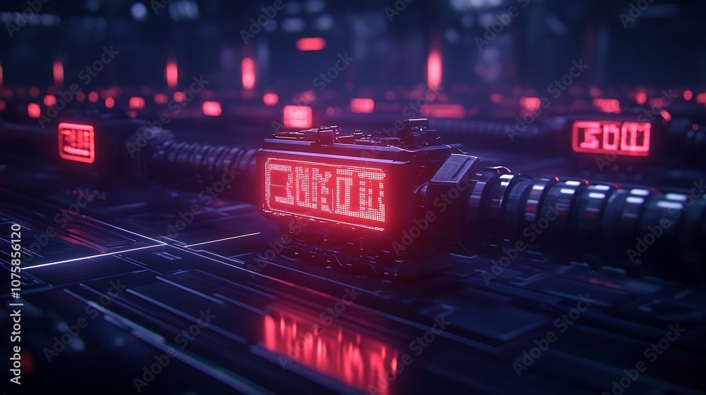 A futuristic digital display with glowing red numbers, surrounded by intricate circuits, evokes a high-tech, cybernetic feel. A futuristic digital display with glowing red numbers, surrounded by intricate circuits, evokes a high-tech, cybernetic feel.