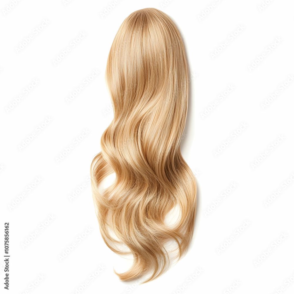 Naklejka premium Blonde Hair Extension Isolated on White Background, hairpiece, wig, long hair, wavy hair, hair salon