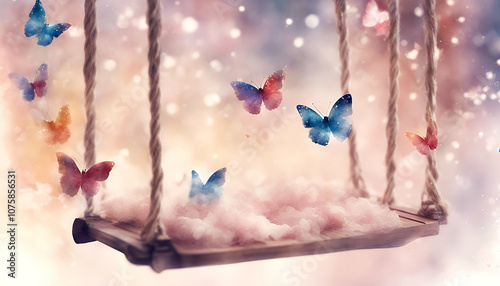 swing fairy dress butterfly girl cute little children princess pink illustration watercolor art decoration drawing baby angel butterflies hair 