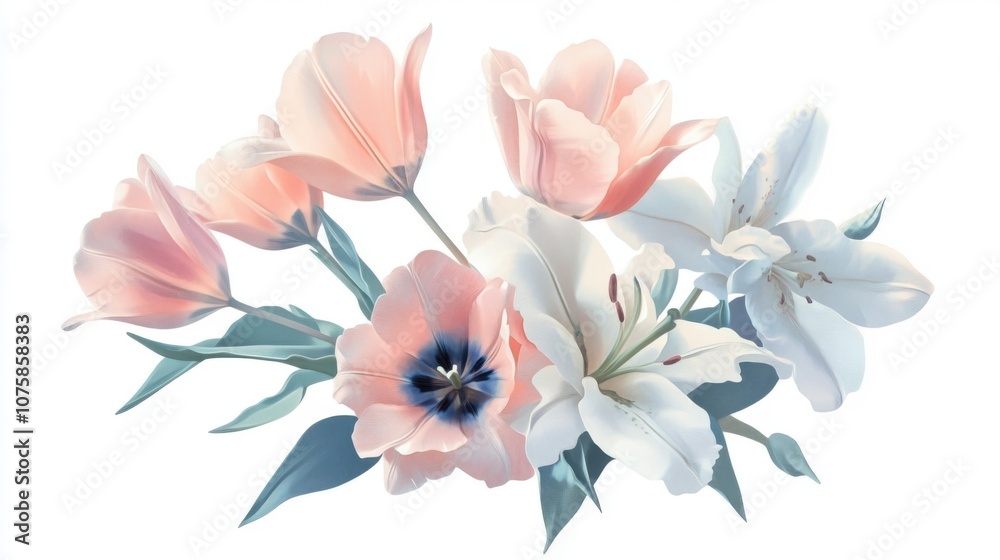 Pastel spring flower arrangement, featuring soft-colored tulips Pastel spring flower arrangement, featuring soft-colored tulips