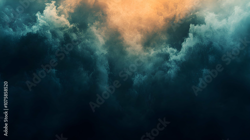 Abstract Dark Teal and Orange Cloud Background, clouds, blue, green, yellow, texture