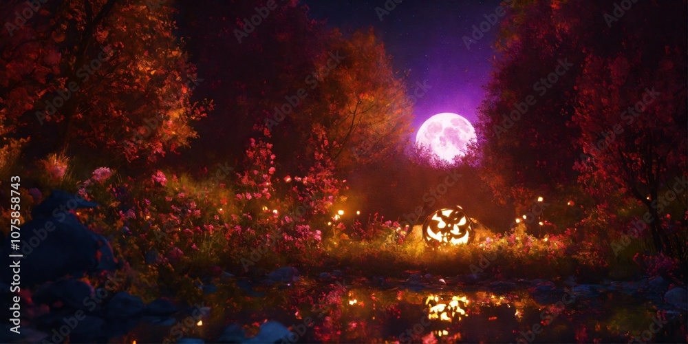 Obraz premium forest and cosmic pink moon