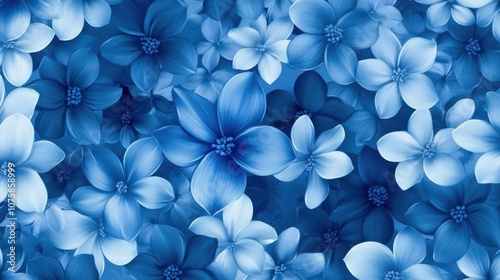 Seamless floral pattern with blue blooms, arranged intricately