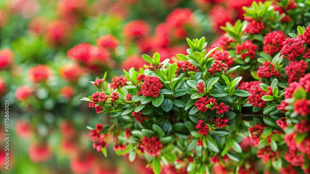 background of small red flower with green leaves reflected background of small red flower with green leaves reflected