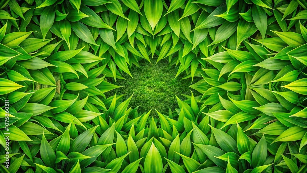 Fototapeta premium beautiful green grass and leaves on wooden surface