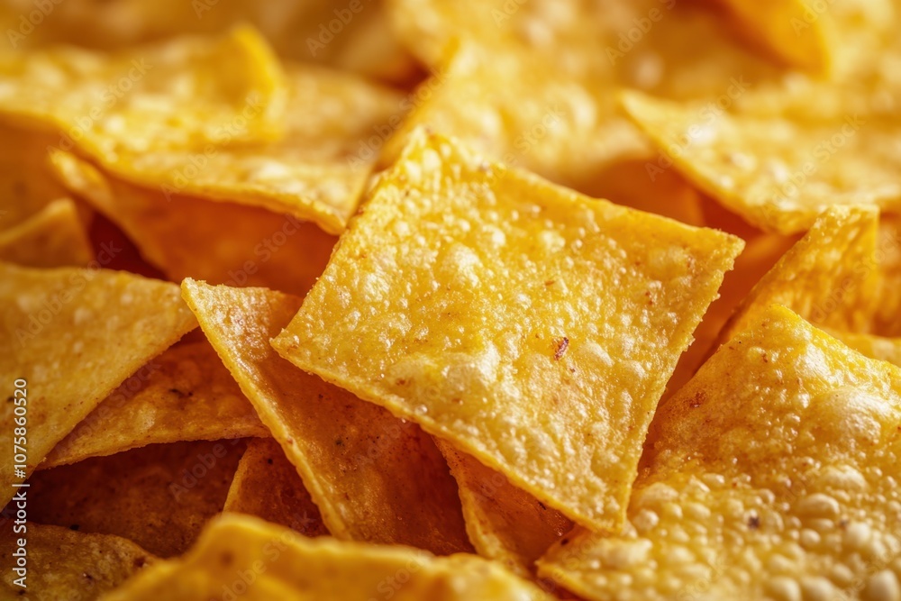 A close-up shot of crispy golden tortilla chips.