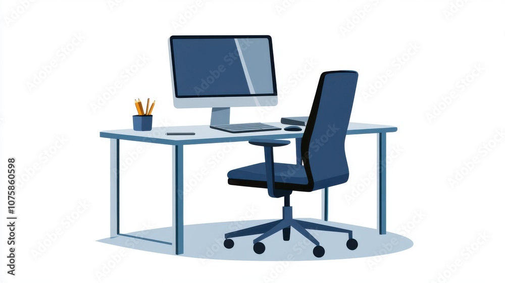 Vector design of a clean, organized workspace: An empty desk with Vector design of a clean, organized workspace: An empty desk with