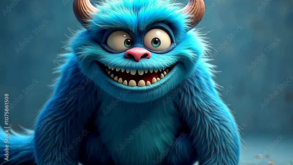 Cute Blue Monster with Big Smile