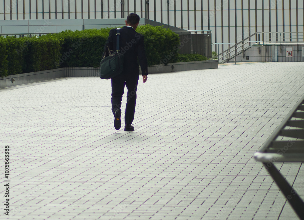 秋の昼のビジネス街で歩くサラリーマンの姿 秋の昼のビジネス街で歩くサラリーマンの姿
