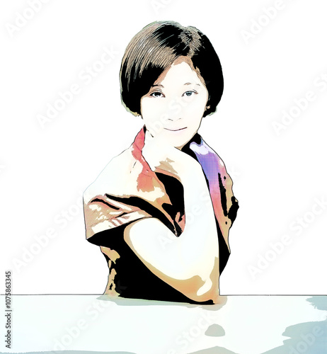 頬杖をついている女性の肖像