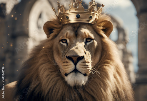 modern art brand icon ad creative luxury label majestic identity strong aring crown predator power wildlife design olated background mascot strength symbol leo lion royals graphic gold kingdom   photo