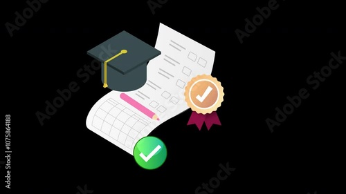 graduation cap achievement certificate Concept, success label with Alpha Channel.