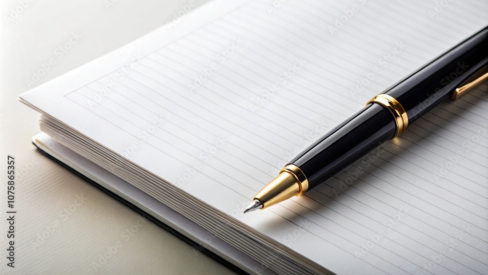 Black pen suspended over a blank page, waiting to be filled with inspiration , creativity, writing Black pen suspended over a blank page, waiting to be filled with inspiration , creativity, writing