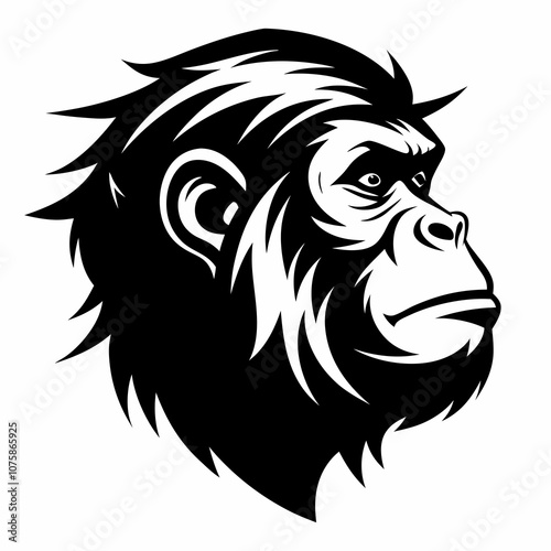 Orangutan head vector silhouette side view logo style black on a white background