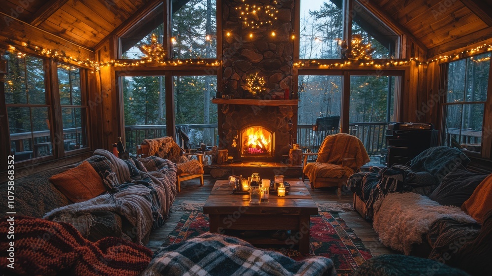 A New Year’s Eve celebration in a cozy cabin with friends toasting by the fire as the clock strikes midnight Blankets and warm lights create a cozy festive atmosphere for the new year A peaceful A New Year’s Eve celebration in a cozy cabin with friends toasting by the fire as the clock strikes midnight Blankets and warm lights create a cozy festive atmosphere for the new year A peaceful