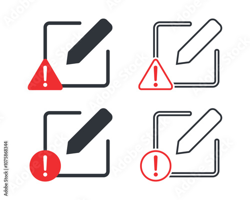 Edit icon with warning symbol. Illustration vector