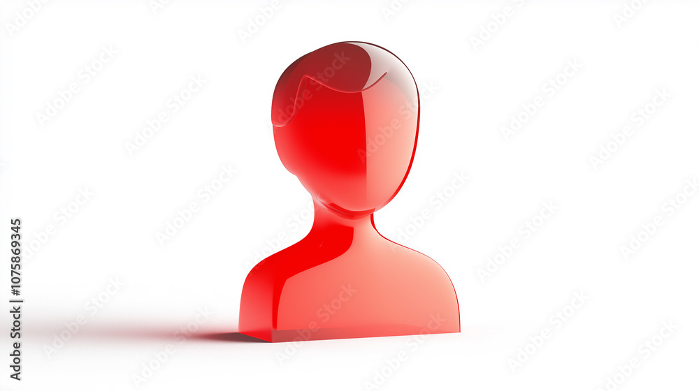 Red glossy human bust representing online profile or user account Red glossy human bust representing online profile or user account