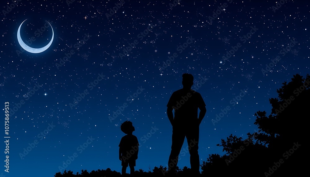 Obraz premium Fathers and Sons Embracing the Night Sky