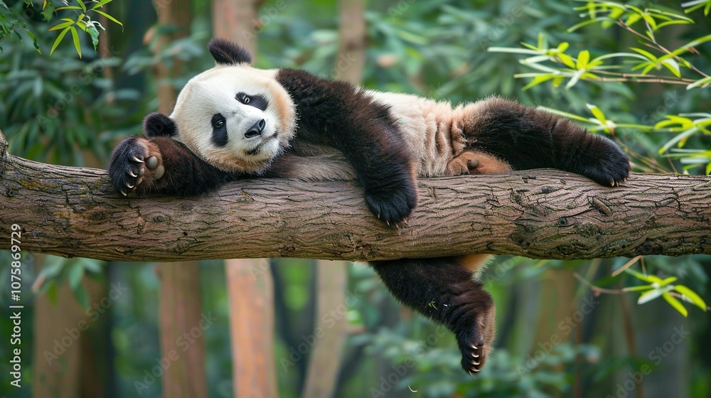 Obraz premium Chengdu Research Center: A Giant Panda's Favorite Tree Spot