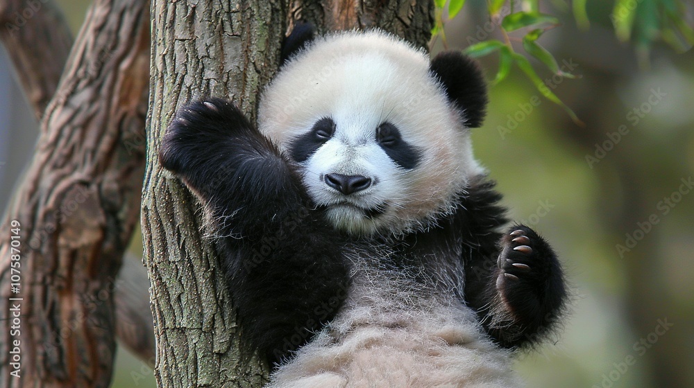 Obraz premium Chengdu Research Center: A Giant Panda's Favorite Tree Spot