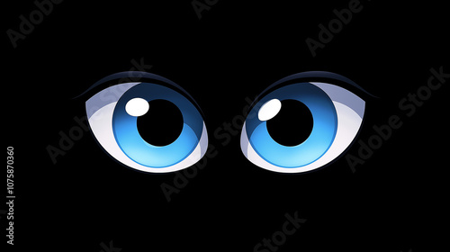 Cartoon blue eyes staring with curiosity on transparent background