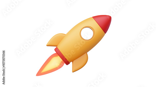 Yellow cartoon rocket flying with transparent background