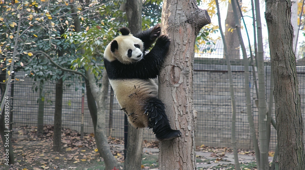 Obraz premium Chengdu Research Center: A Giant Panda's Favorite Tree Spot