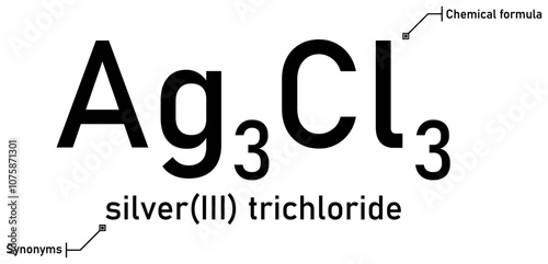 Silver(III) trichloride chemical formula and synonyms with callout titles photo
