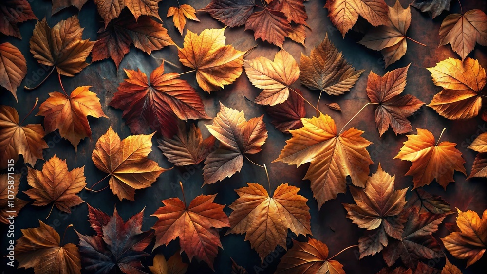 Fototapeta premium A Symphony of Autumn Leaves in Warm Hues, Their Veins Telling Tales of Seasons Passed