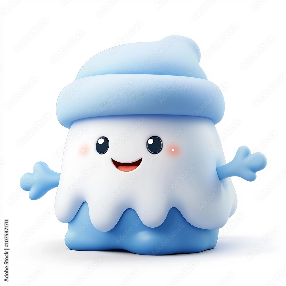 Cute 3D Cartoon Frost Icon with Smiling Facial Expression on White Background