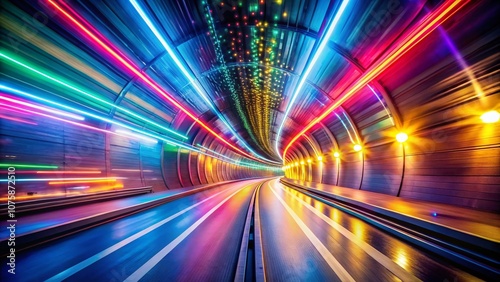 Dynamic Fast-Paced Through Event Lights Tunnel VJ Loop with Striking Colorful Illumination and Motion Blur, Perfect for Exciting Visual Experiences and Backgrounds