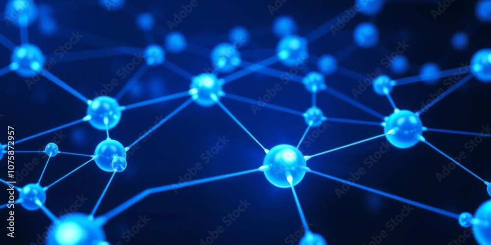 Abstract 3D render of a futuristic blue digital network, showcasing interconnected nodes and lines, connection concept, digital Abstract 3D render of a futuristic blue digital network, showcasing interconnected nodes and lines, connection concept, digital