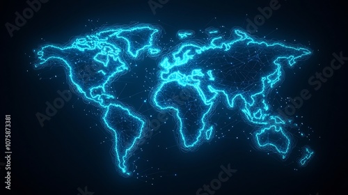 Futuristic Global Travel Agency Visualization with Neon Blue Abstract World Map